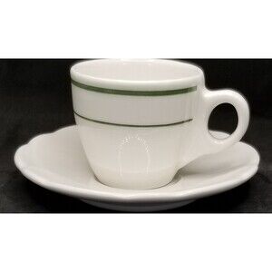 Vtg. Buffalo china demitasse cup & saucer dbl green stripe cup restaurant ware
